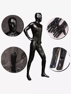 Mens Wetlook Stretchy Zipper Crotch Bodysuit Full Body Catsuit
