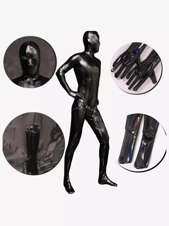 Mens Wetlook Stretchy Zipper Crotch Bodysuit Full Body Catsuit