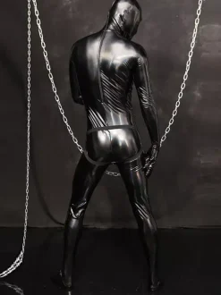 Mens Wetlook Stretchy Zipper Crotch Bodysuit Full Body Catsuit