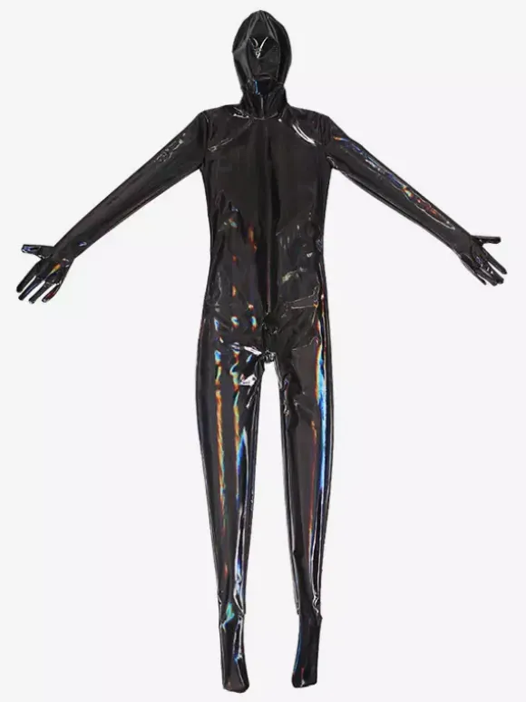Mens Wetlook Stretchy Zipper Crotch Bodysuit Full Body Catsuit