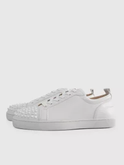 Men's White Cowhide Low Top Spike Lace Up Sneakers Causal Shoes