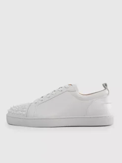 Men's White Cowhide Low Top Spike Lace Up Sneakers Causal Shoes