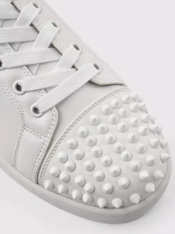 Men's White Cowhide Low Top Spike Lace Up Sneakers Causal Shoes