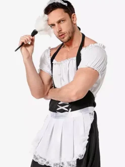 Men's White French Maid Costumes Funny Dress Polyester Holidays Carnival Costumes