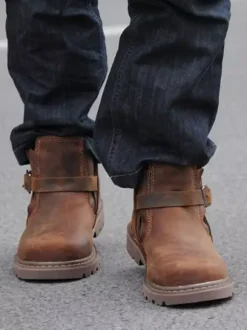 Men's Work Boots Chelsea Boots Cowhide Classic Coffee Brown Ankle Short Boots