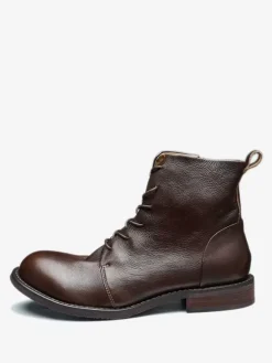 Men's Work Boots Cowhide Chic Coffee Brown Lace Up Martin Boots