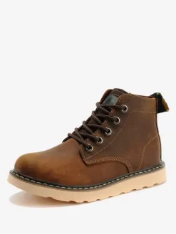 Men's Work Boots Cowhide Casual Coffee Brown Ankle Short Boots