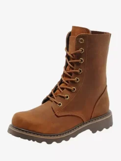 Men's Work Boots Cowhide Casual Tan lace Up Mid Calf Boots