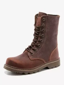 Men's Work Boots Cowhide Casual Tan lace Up Mid Calf Boots