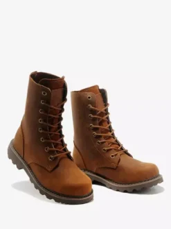 Men's Work Boots Cowhide Casual Tan lace Up Mid Calf Boots