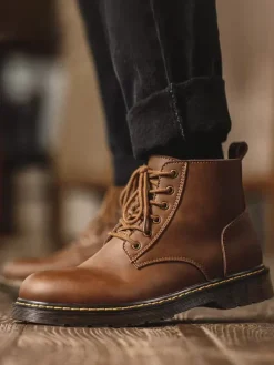 Men's Work Boots PU Leather Chic Brown Ankle Short Boots