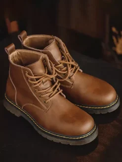 Men's Work Boots PU Leather Chic Brown Ankle Short Boots
