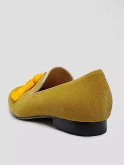 Men's Yellow Tassel Round Toe Suede Loafer Prom Wedding Shoes
