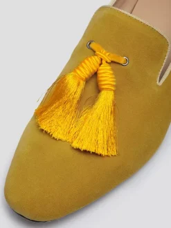Men's Yellow Tassel Round Toe Suede Loafer Prom Wedding Shoes