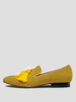 Men's Yellow Tassel Round Toe Suede Loafer Prom Wedding Shoes