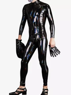 Men's Zentai Catsuit Ammonia Full Cover Bodysuit Patent Leather Jumpsuits