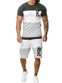 Men's Activewear 2-Piece Color Block Short Sleeves Jewel Neck Yellow