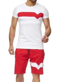 Men's Activewear 2-Piece Color Block Short Sleeves Jewel Neck Yellow