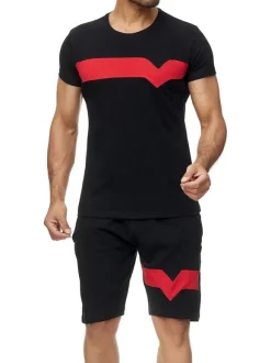 Men's Activewear 2-Piece Color Block Short Sleeves Jewel Neck Yellow