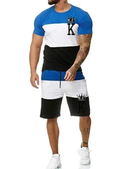 Men's Activewear 2-Piece Color Block Short Sleeves Jewel Neck Yellow