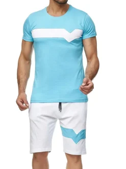 Men's Activewear 2-Piece Color Block Short Sleeves Jewel Neck Yellow