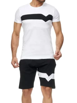 Men's Activewear 2-Piece Color Block Short Sleeves Jewel Neck Yellow