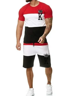 Men's Activewear 2-Piece Color Block Short Sleeves Jewel Neck Yellow