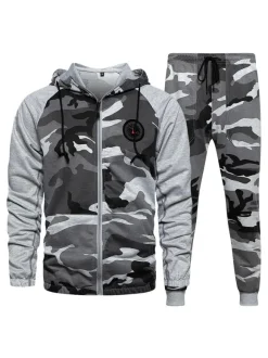 Men's Activewear 2-Piece Color Block Long Sleeves Khaki