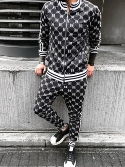 Men's Activewear 2-Piece Printed Long Sleeves Black