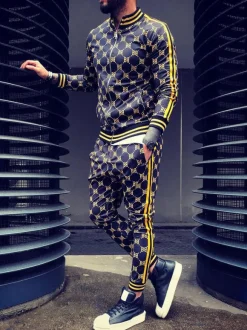 Men's Activewear 2-Piece Printed Long Sleeves Black