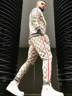Men's Activewear 2-Piece Printed Long Sleeves Black