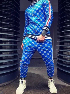 Men's Activewear 2-Piece Printed Long Sleeves Black