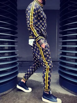 Men's Activewear 2-Piece Printed Long Sleeves Black