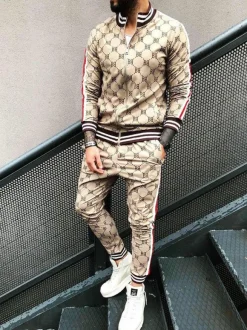 Men's Activewear 2-Piece Printed Long Sleeves Black