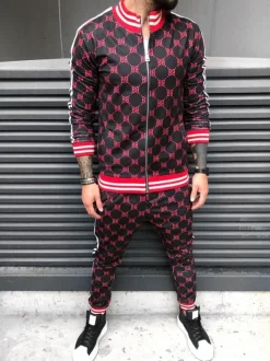 Men's Activewear 2-Piece Printed Long Sleeves Black
