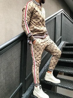Men's Activewear 2-Piece Printed Long Sleeves Black