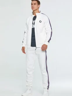Men's Activewear 2-Piece Printed Long Sleeves Portrait Neck White