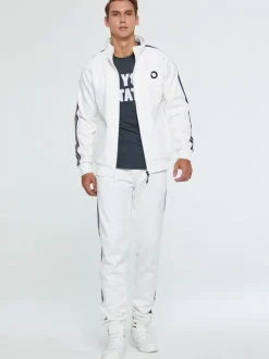 Men's Activewear 2-Piece Printed Long Sleeves Portrait Neck White