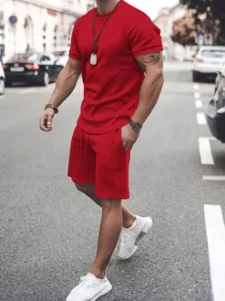 Men's Activewear 2-Piece Short Sleeves Jewel Neck White