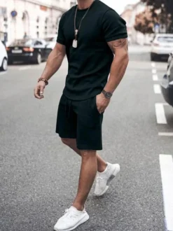 Men's Activewear 2-Piece Short Sleeves Jewel Neck White