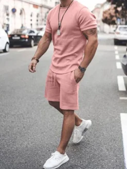 Men's Activewear 2-Piece Short Sleeves Jewel Neck White