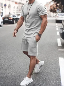 Men's Activewear 2-Piece Short Sleeves Jewel Neck White