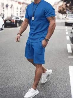 Men's Activewear 2-Piece Short Sleeves Jewel Neck White