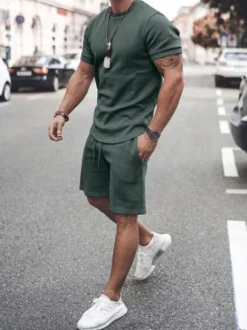 Men's Activewear 2-Piece Short Sleeves Jewel Neck White