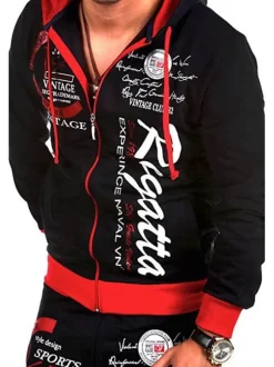 Men's Activewear 2-Piece Words Print Long Sleeves Hooded Blue