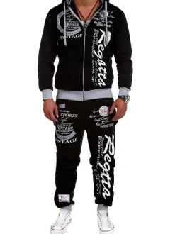Men's Activewear 2-Piece Words Print Long Sleeves Hooded Blue