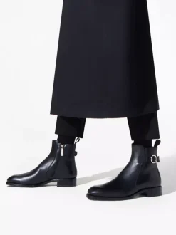 Men's Ankle Boots Black Pu Leather Round Toe Buckle Back Strap Dress Chelsea Boots