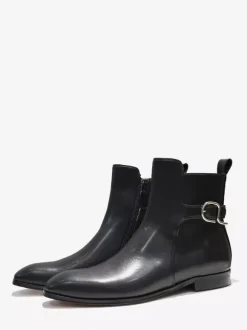 Men's Ankle Boots Black Pu Leather Round Toe Buckle Back Strap Dress Chelsea Boots