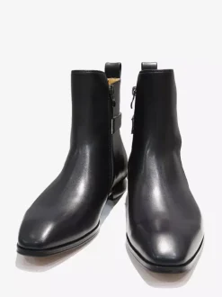 Men's Ankle Boots Black Pu Leather Round Toe Buckle Back Strap Dress Chelsea Boots