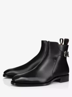 Men's Ankle Boots Black Pu Leather Round Toe Buckle Back Strap Dress Chelsea Boots